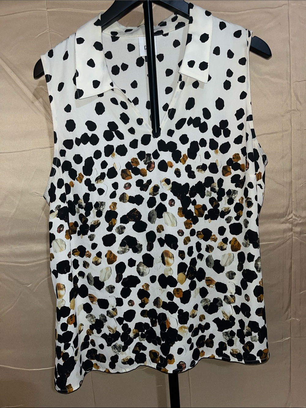 CAbi Sleeveless Collared Blouse in White, Black, Brown